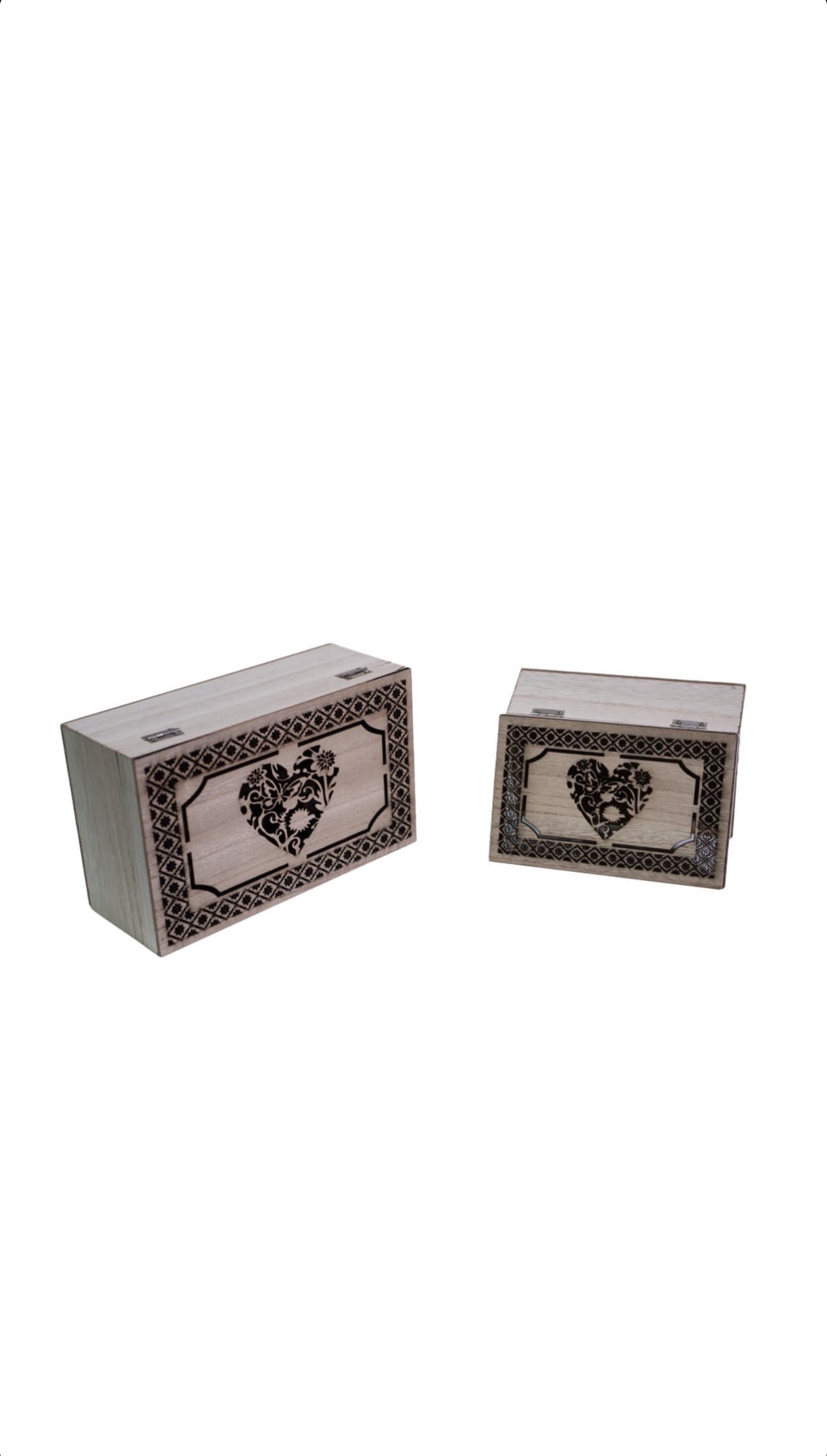 Duo coffrets bois cœur floral