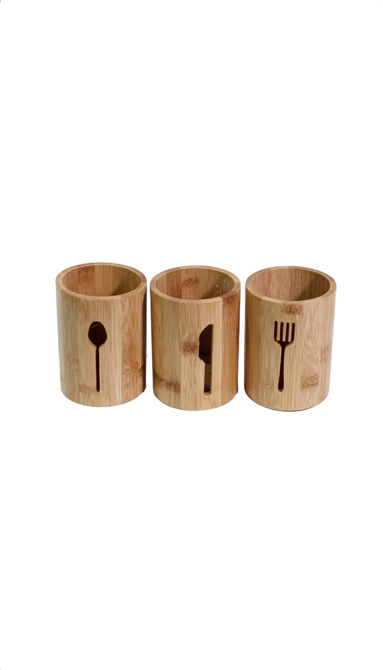 Trio pots bambou cuillère-couteau-fourchette
